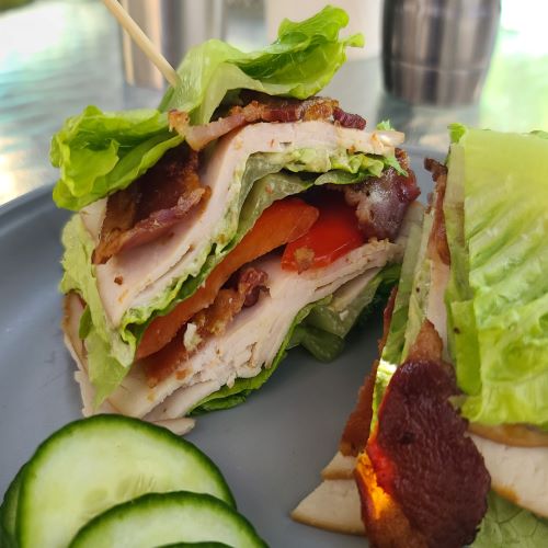 Turkey BLT Club sliced and ready to consume