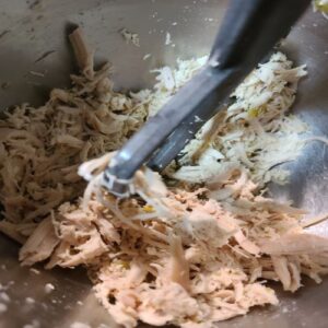 Baked chicken shreds easily in stand mixer