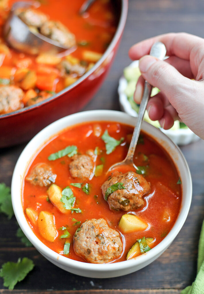 Mexican flavored meatball soup