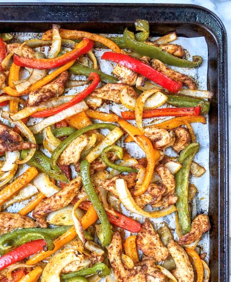 chicken, peppers and fajita seasoning all in one pan